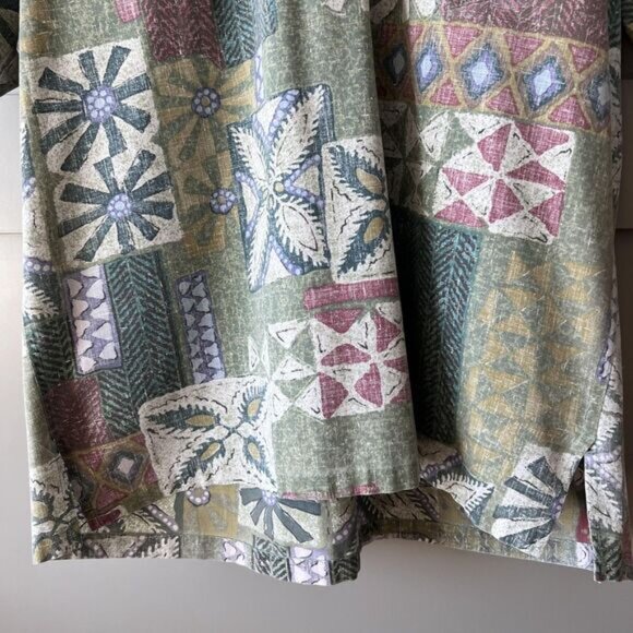 Vintage Reyn Spooner Shirt Mens Large Green Hawaiian Aloha Floral Geometric 90s - Picture 4 of 10